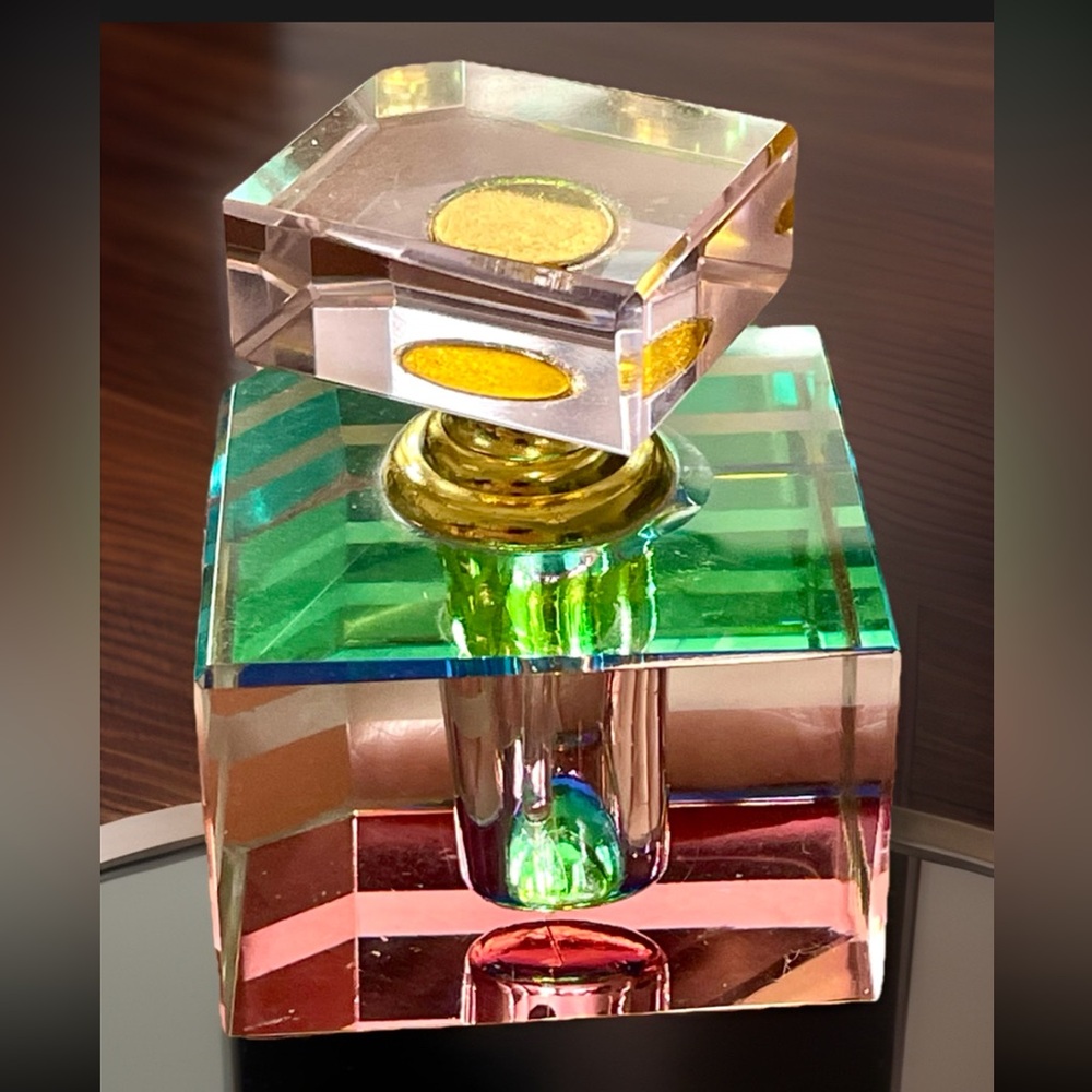 VINTAGE IRIDESCENT RAINBOW GLASS CRYSTAL FACET PERFUME BOTTLE ART DECO - Picture 3 of 10